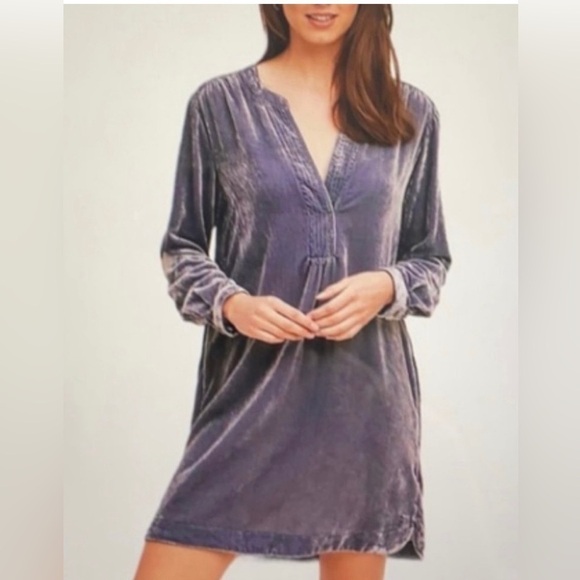 Anthropologie Dresses & Skirts - Anthropologie Slate Blue Melody Velvet Tunic Dress